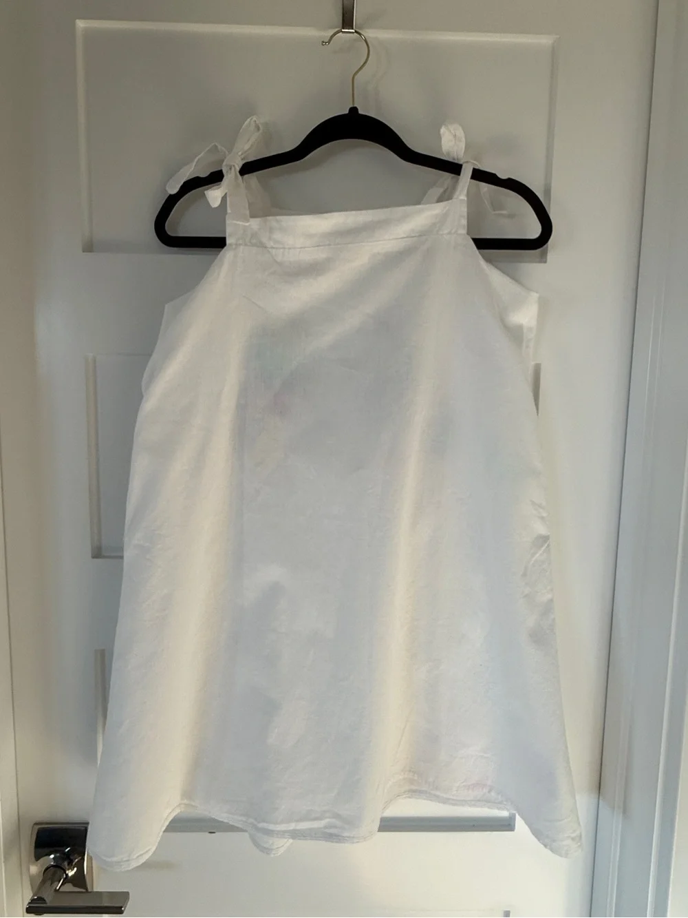 Girls 14 White Cotton Parrot Applique Tie Shoulder Sundress